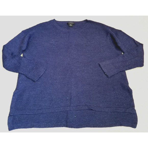 Tahari Sweaters - Womens Sweater-TAHARI-navy blue rib-knit merino wool blend hi-lo tunic ls-1X